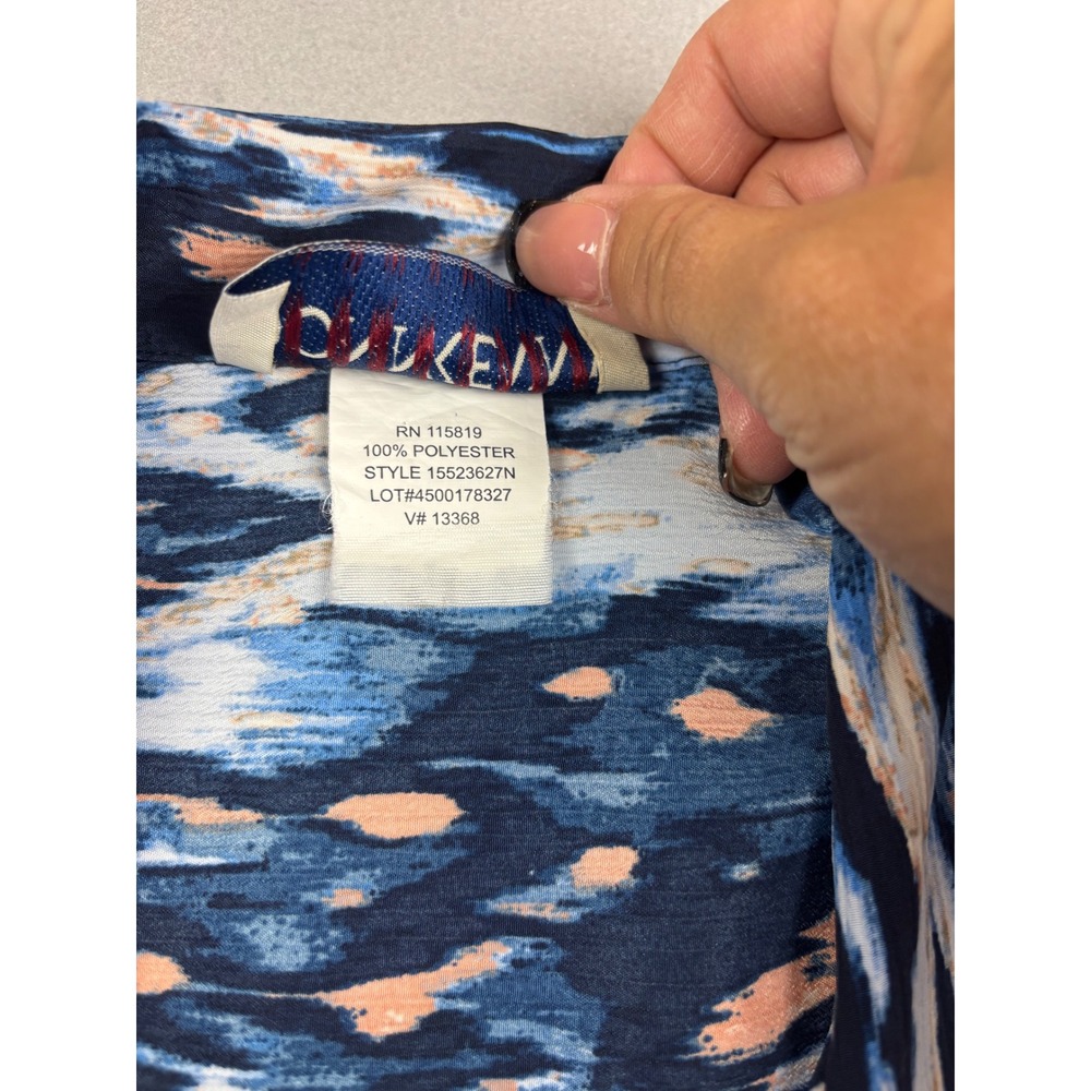 Vintage Donnkenny Classics Blouse Womens Blue Abstract Ikat Watercolor Shirt XL - Picture 3 of 7